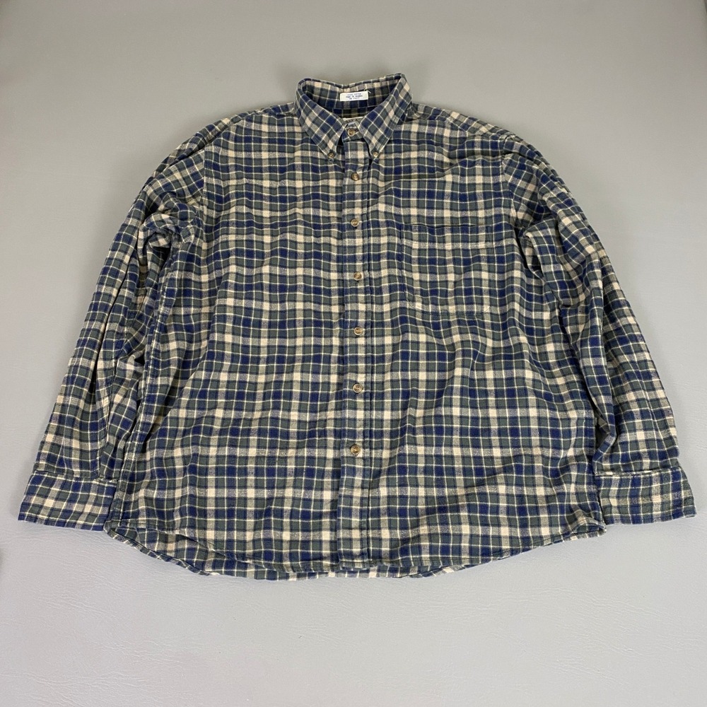 Bay Area Traders Flannel Shirt‎ Men's XL Blue Green Plaid Long Button Up Cotton